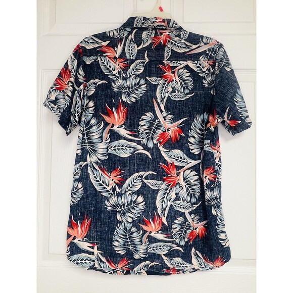 Molokai Surf Co Hawaiian Shirt M Reverse Print Blue Floral Birds Of Paradise - Picture 3 of 10
